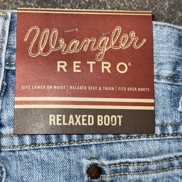 Wrangler Retro Relaxed Boot Jeans Mens 38x36 Light Wash Denim Western Fit Cowboy - Picture 13 of 14